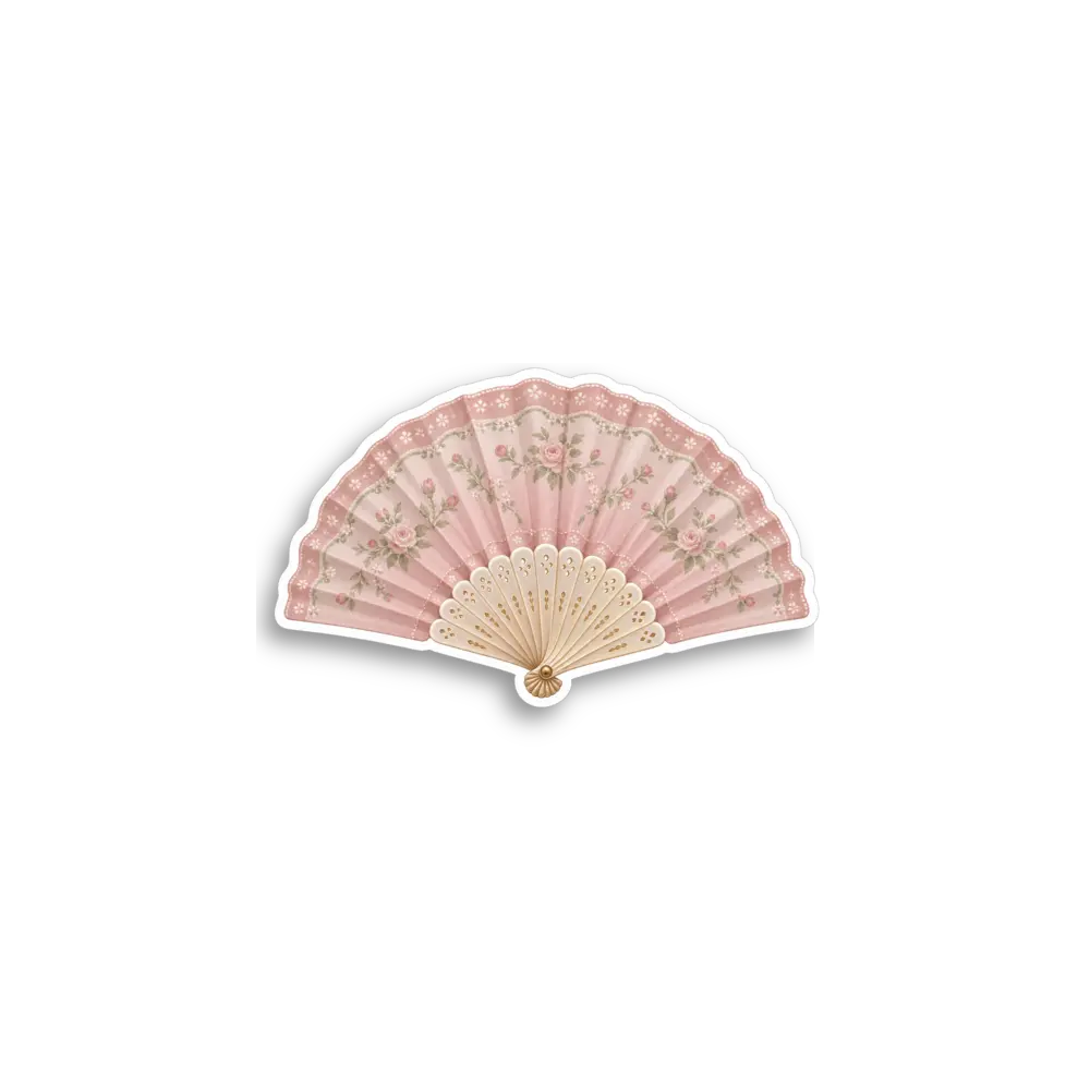 Pink Folding Fan Sticker
