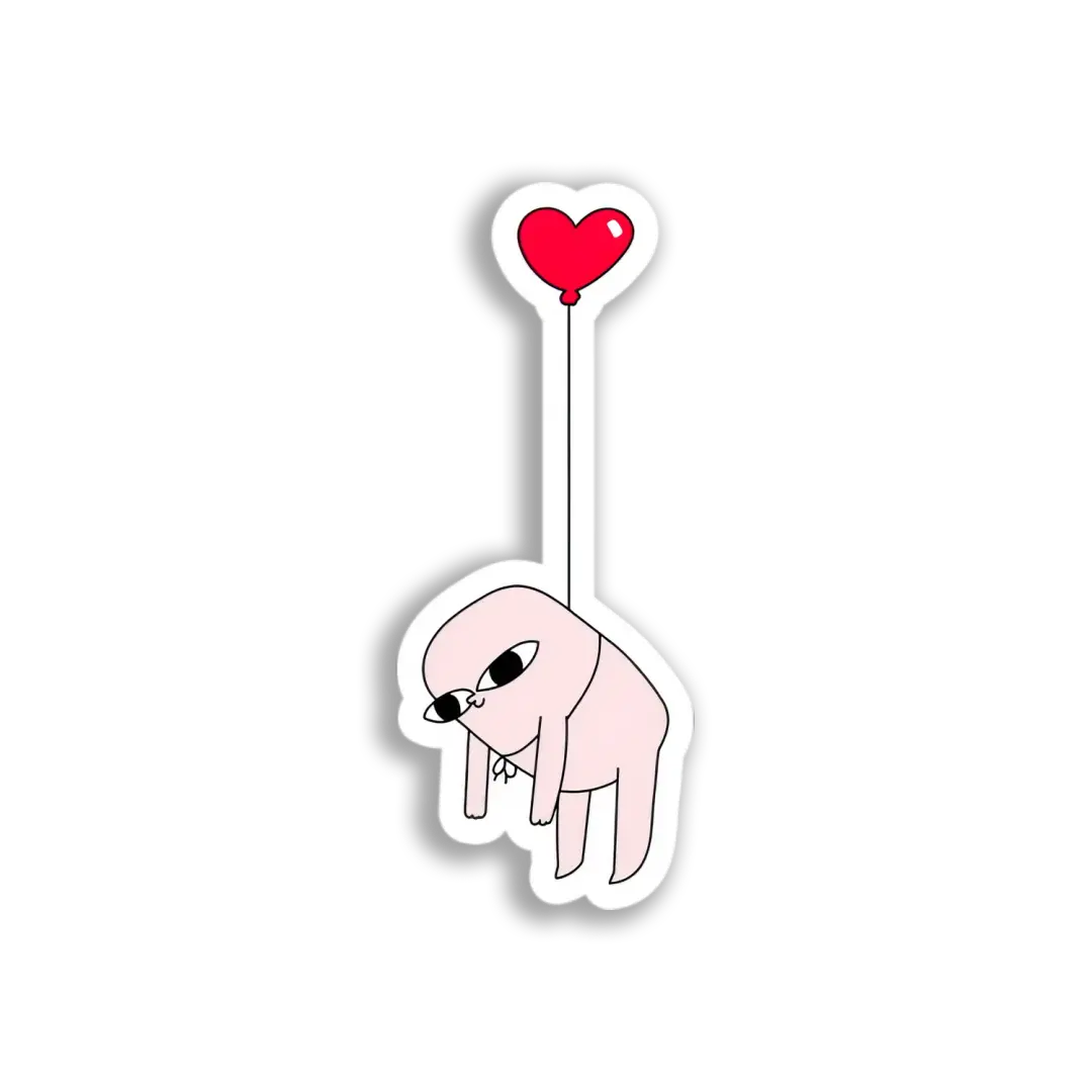 Pink Creature Balloon Heart Sticker
