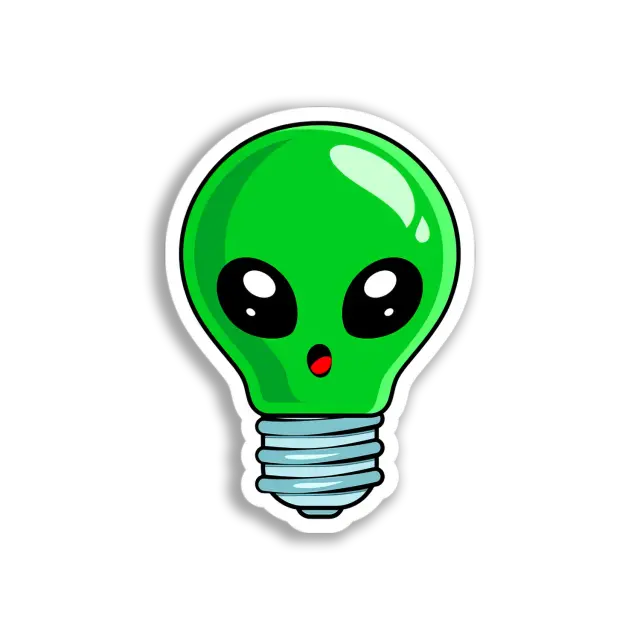 Pegatina de bombilla de alienígena verde