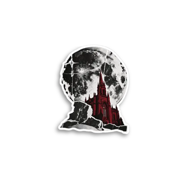 Moon And Red Building Sticker