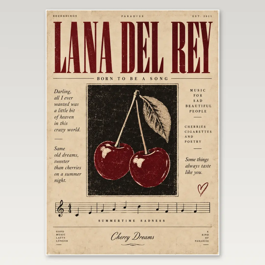 Lana Cherry Sheet Music A4 Poster
