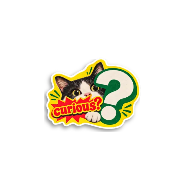 Pegatina de gato verde con interrogación