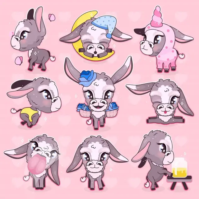 Kawaii Donkey Stickers Set