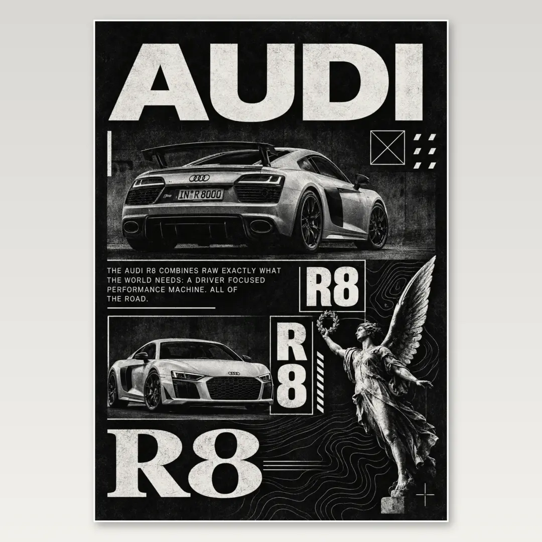 Audi R8 Monochrome A4 Poster
