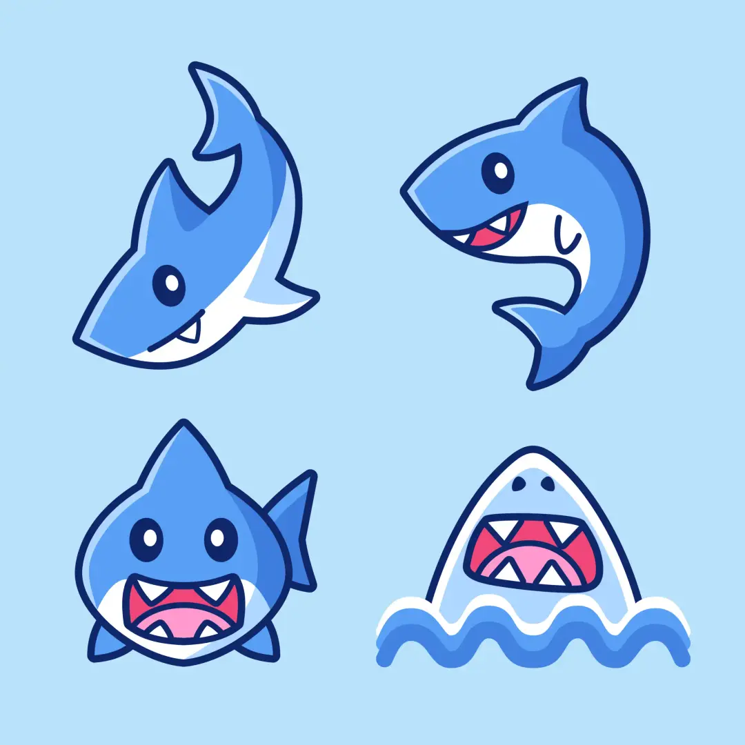 Cute Shark Cartoon Stickers