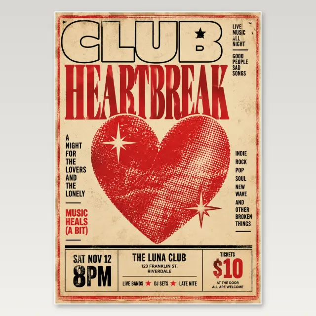 Club Heartbreak Ticket A4-Poster