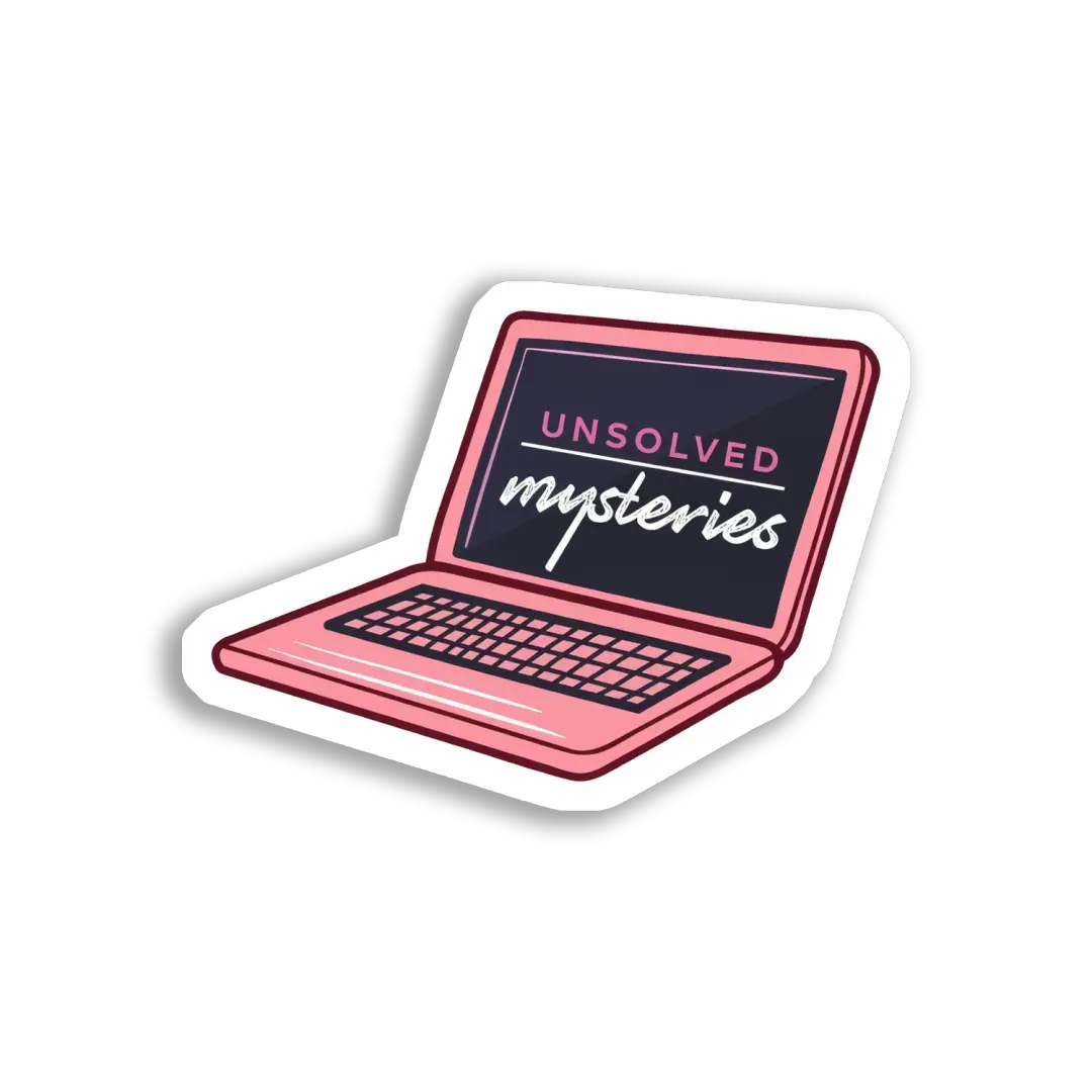 Unsolved Mysteries on a Pink Laptop Sticker
