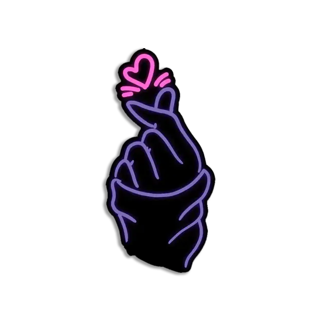 Pegatina de neón de corazón con los dedos Saranghae