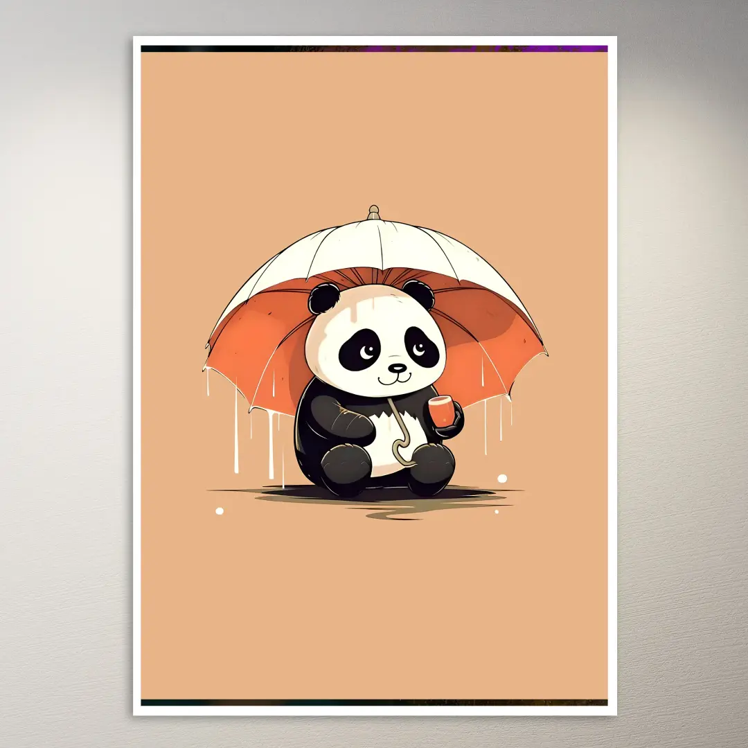 Panda sitzt mit Regenschirm Poster