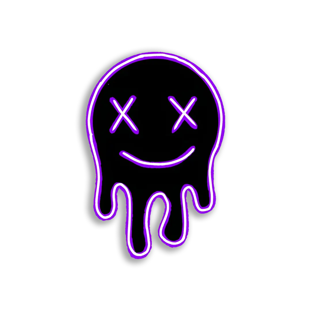 Purple Melting X-Eyed Smiley Face Sticker