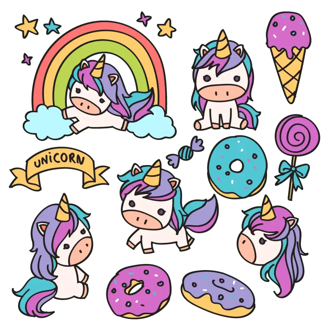 Unicorn Doodle Cartoon Stickers Set