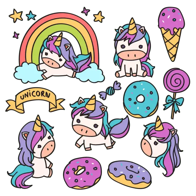 Unicorn Doodle Cartoon Stickers Set