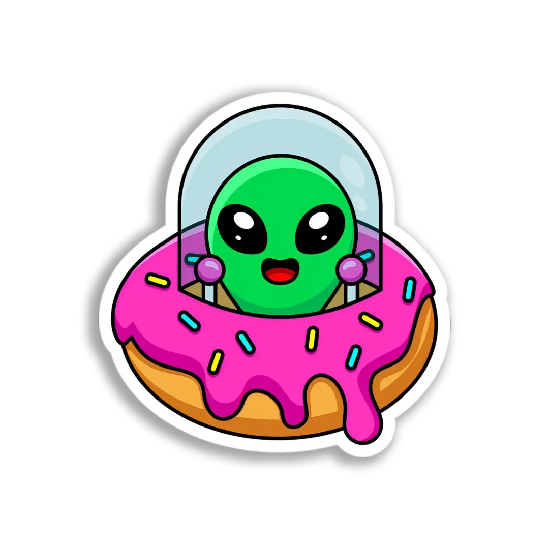Donut Alien Ship Sticker