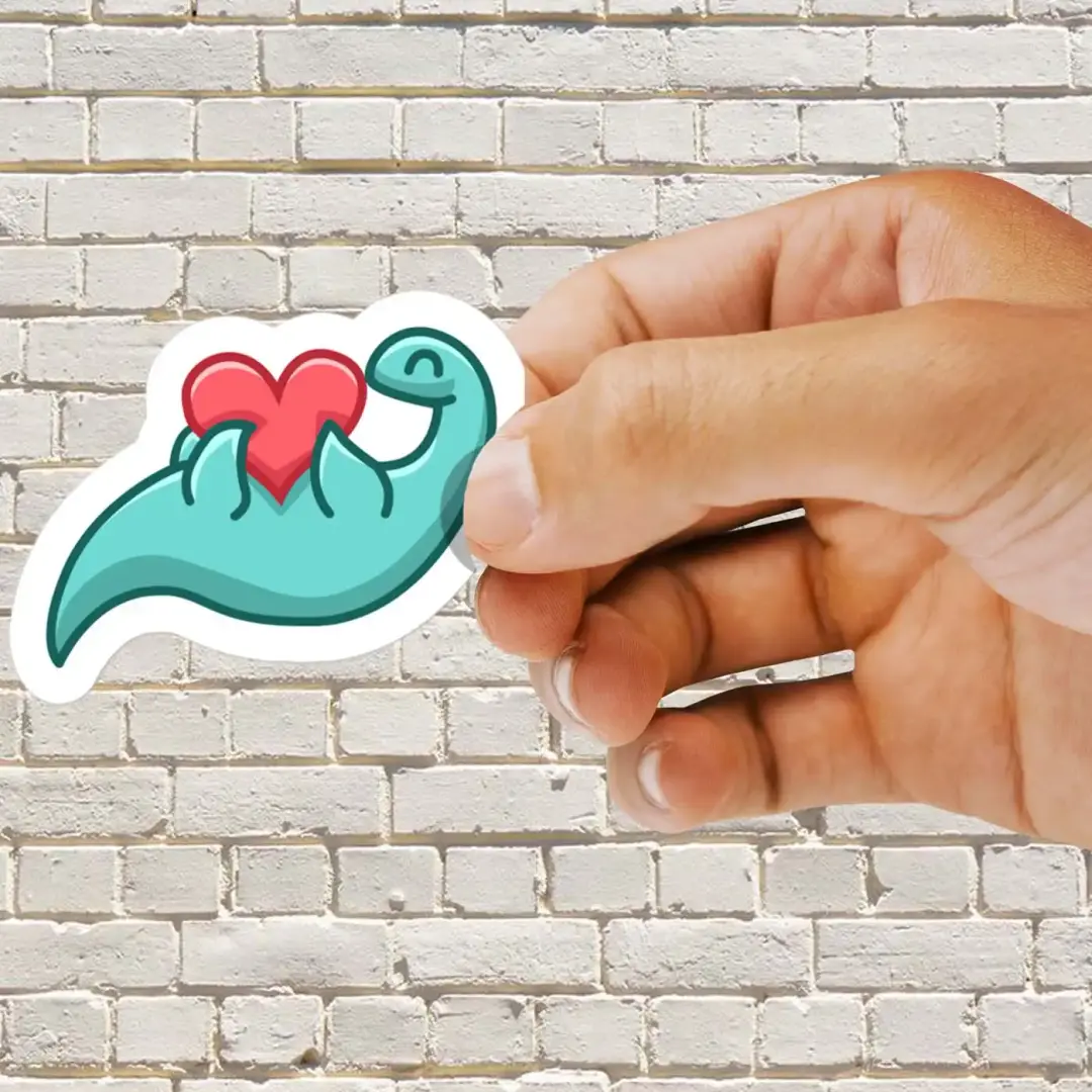 Cute Dino with Love Heart Sticker