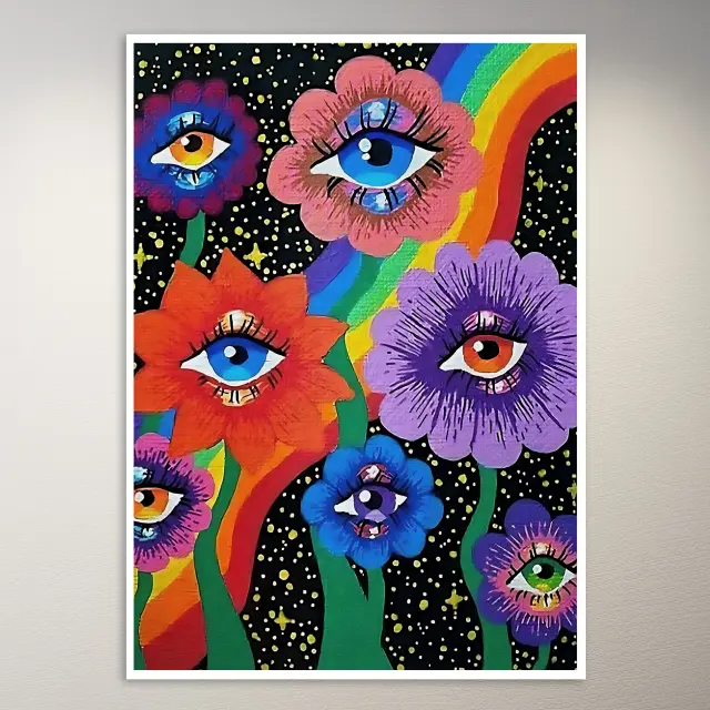 Trippy Art Poster  | Flowers with Trippy Eyes