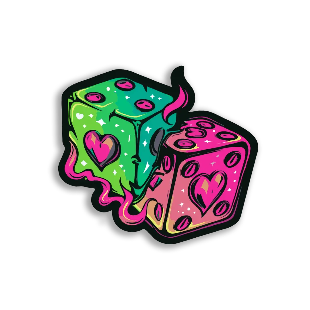 Pink and Green Dice With Hearts Sticker