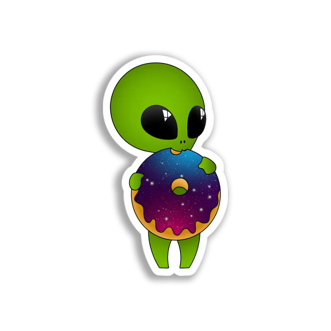 Alien hält Donut Sticker