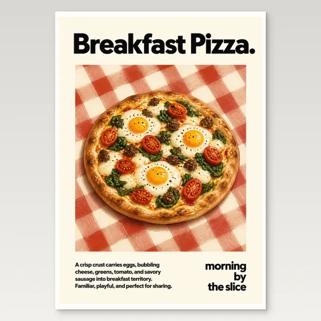 Póster de pizza de desayuno