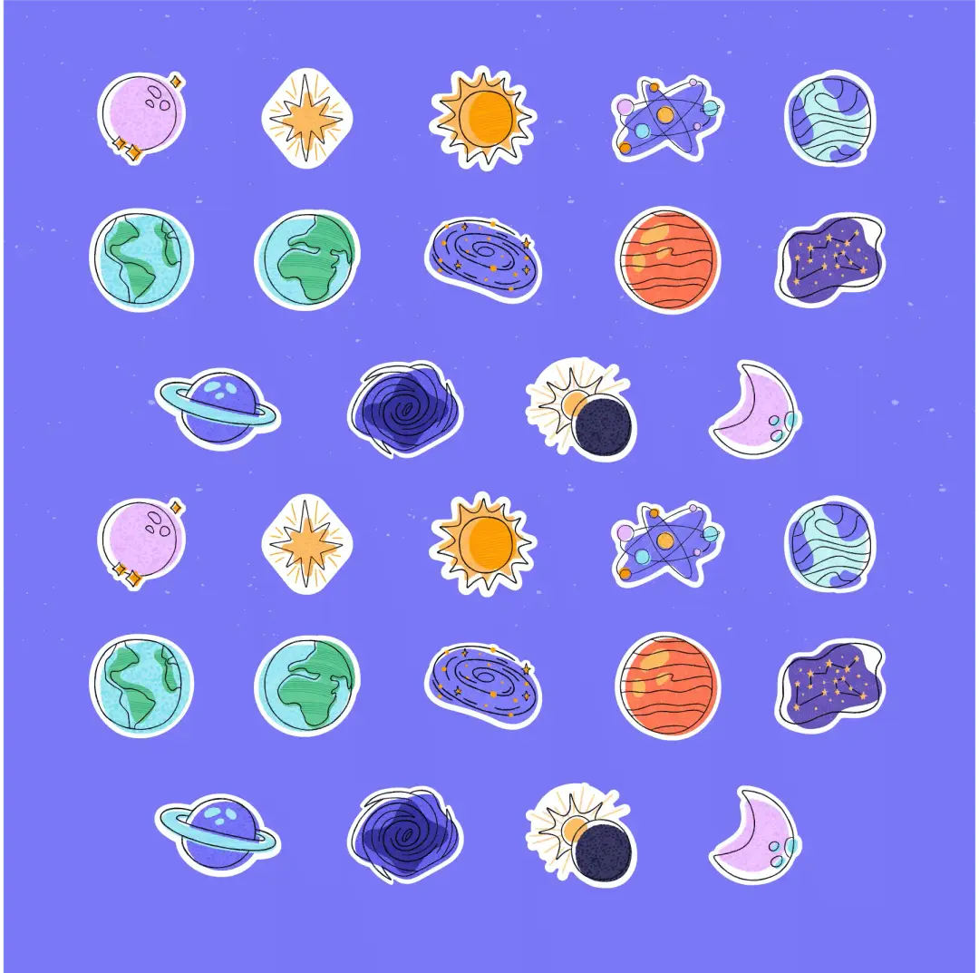 Astronomical Space Objects Stickers Set