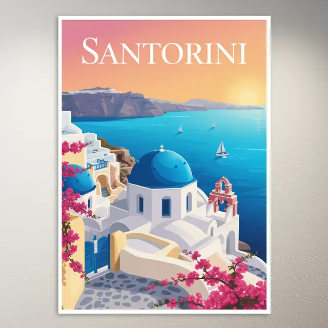 ملصق فني للسفر إلى Santorini