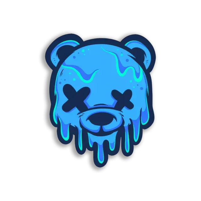 Pegatina de cara de oso azul derretida