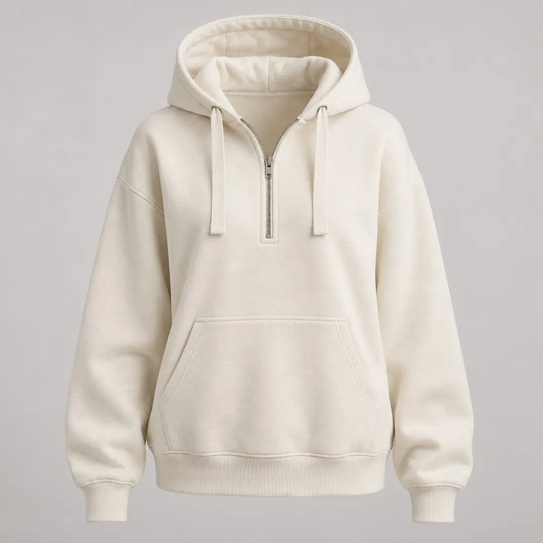 Junk Boat Half-Zip Hoodie in Ecru