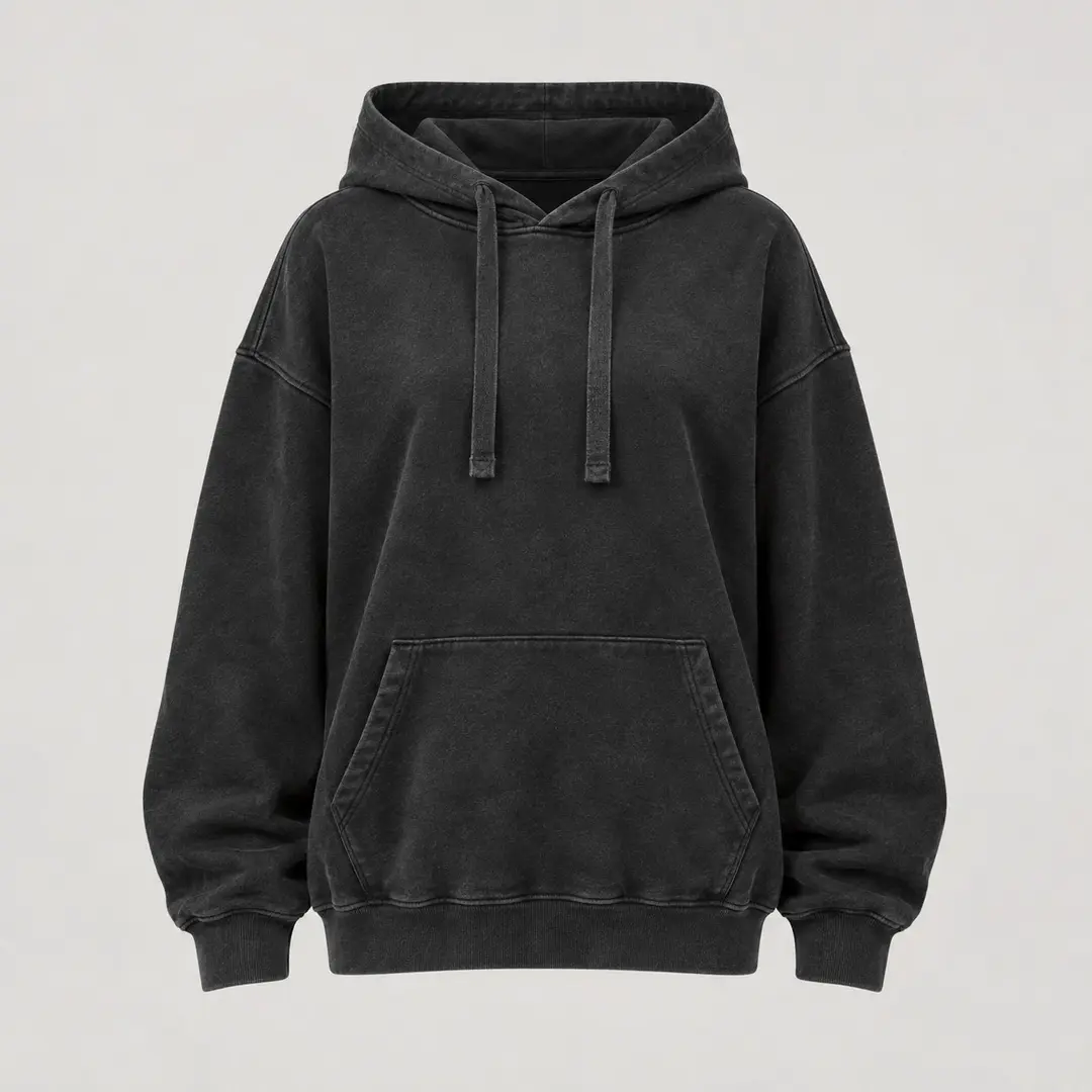 Neon Sign Garment-Dyed Hoodie in Washed Black