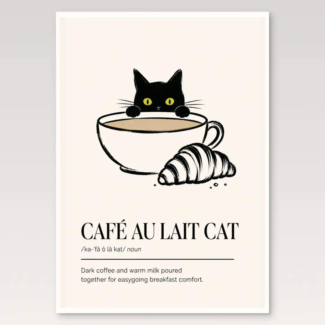 Cafe au Lait Cat Poster