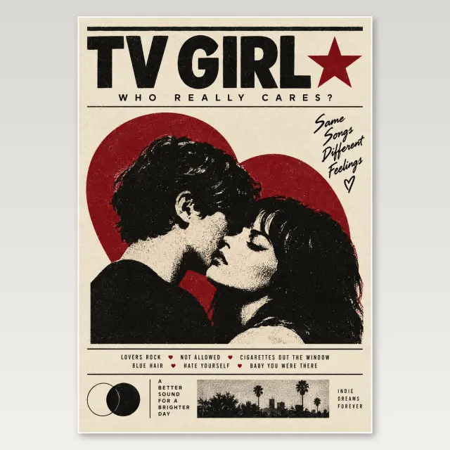 TV Girl Schwarz Creme A4-Poster