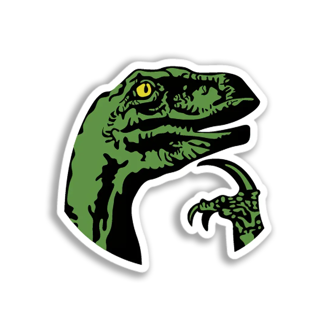 Pegatina de cabeza de raptor pensativo