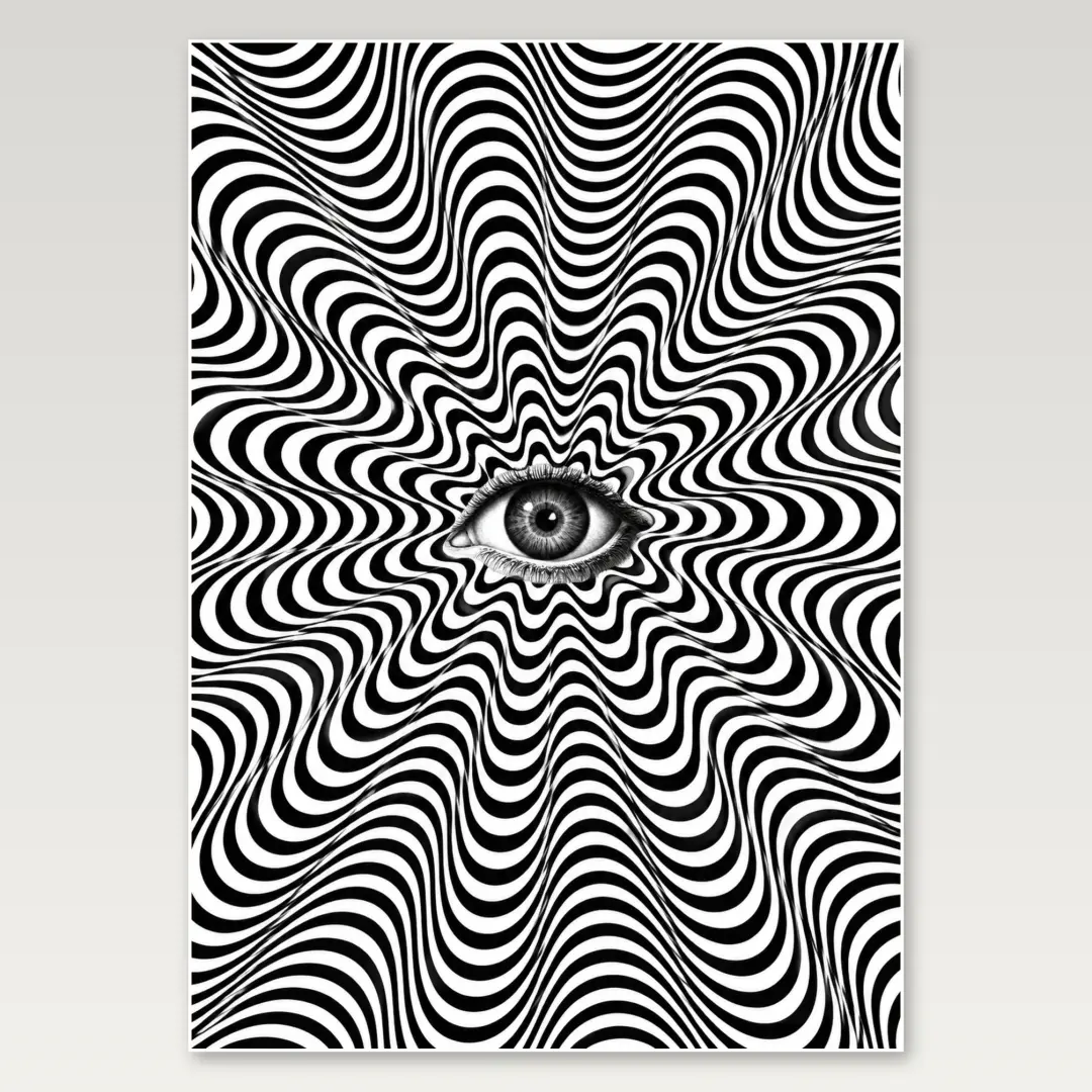 Black White Wavy Eye A4 Poster