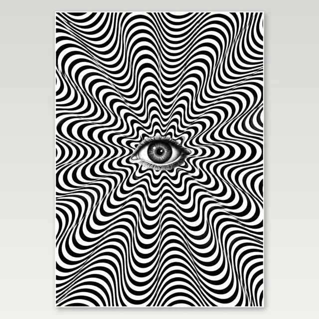 Black White Wavy Eye A4 Poster