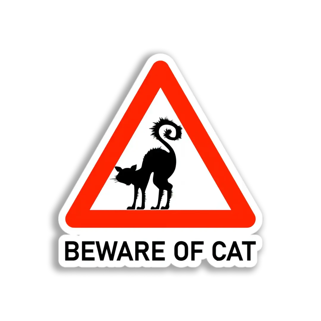 Beware Cat Warning Sticker