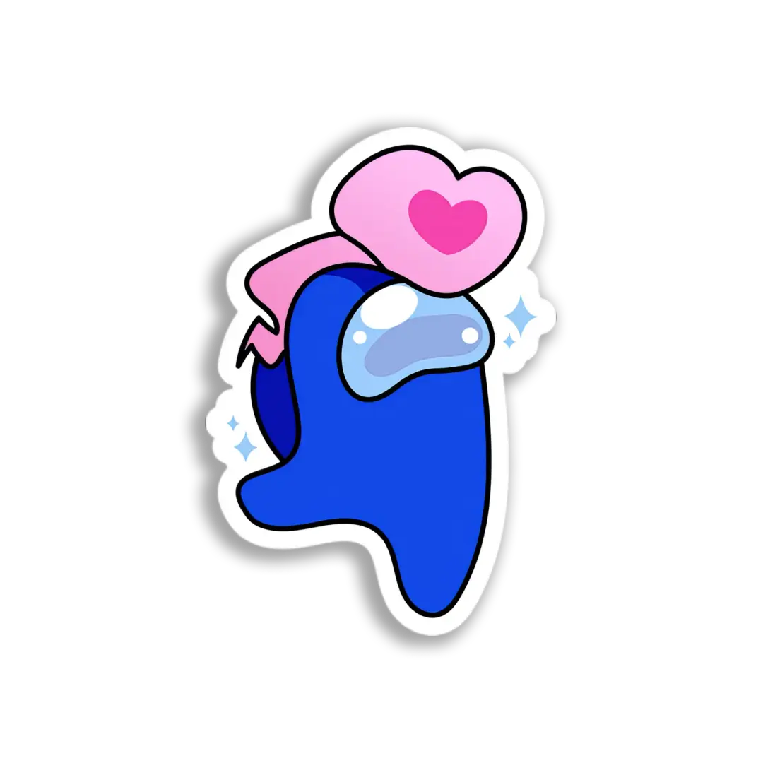 Blue Among Us Heart Hat Sticker