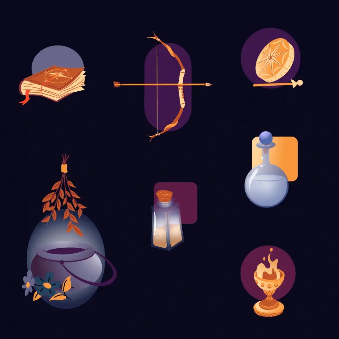 Set de pegatinas de elementos mágicos