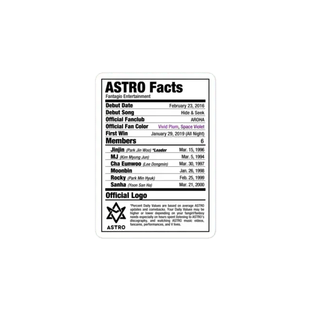 ASTRO K-Pop Nährwertangaben Sticker