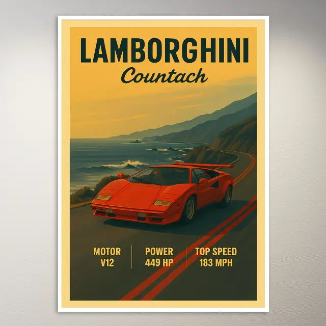 Lamborghini Countach an der Küste Poster