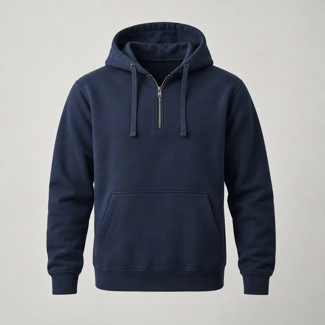 Ferry Pier Half-Zip Hoodie in Navy