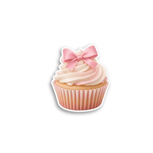 Pink Bow Cupcake Sticker