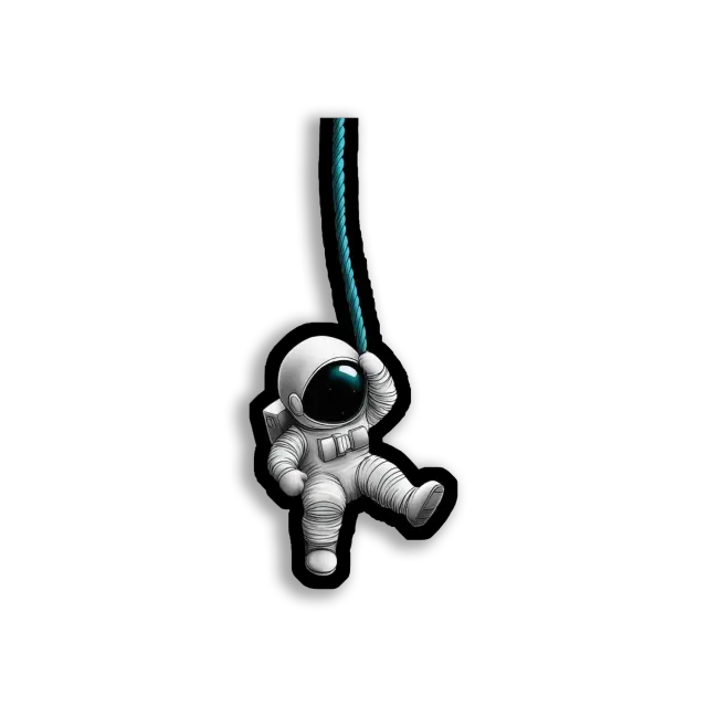 Pegatina de astronauta colgado de una cuerda