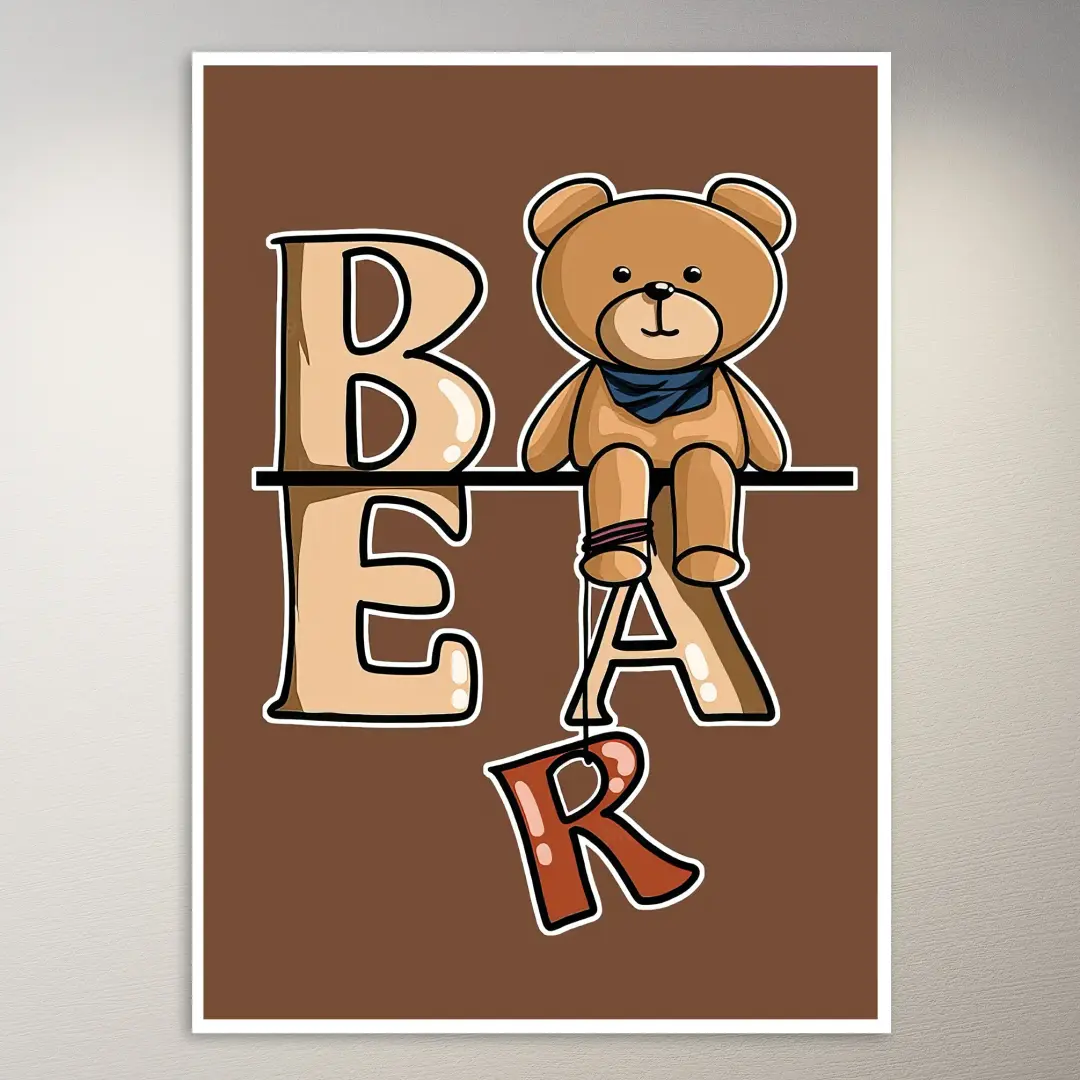 Bär sitzt auf Buchstaben Poster
