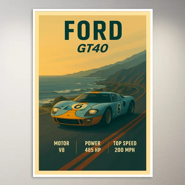 Ford GT40 Rennwagen Poster