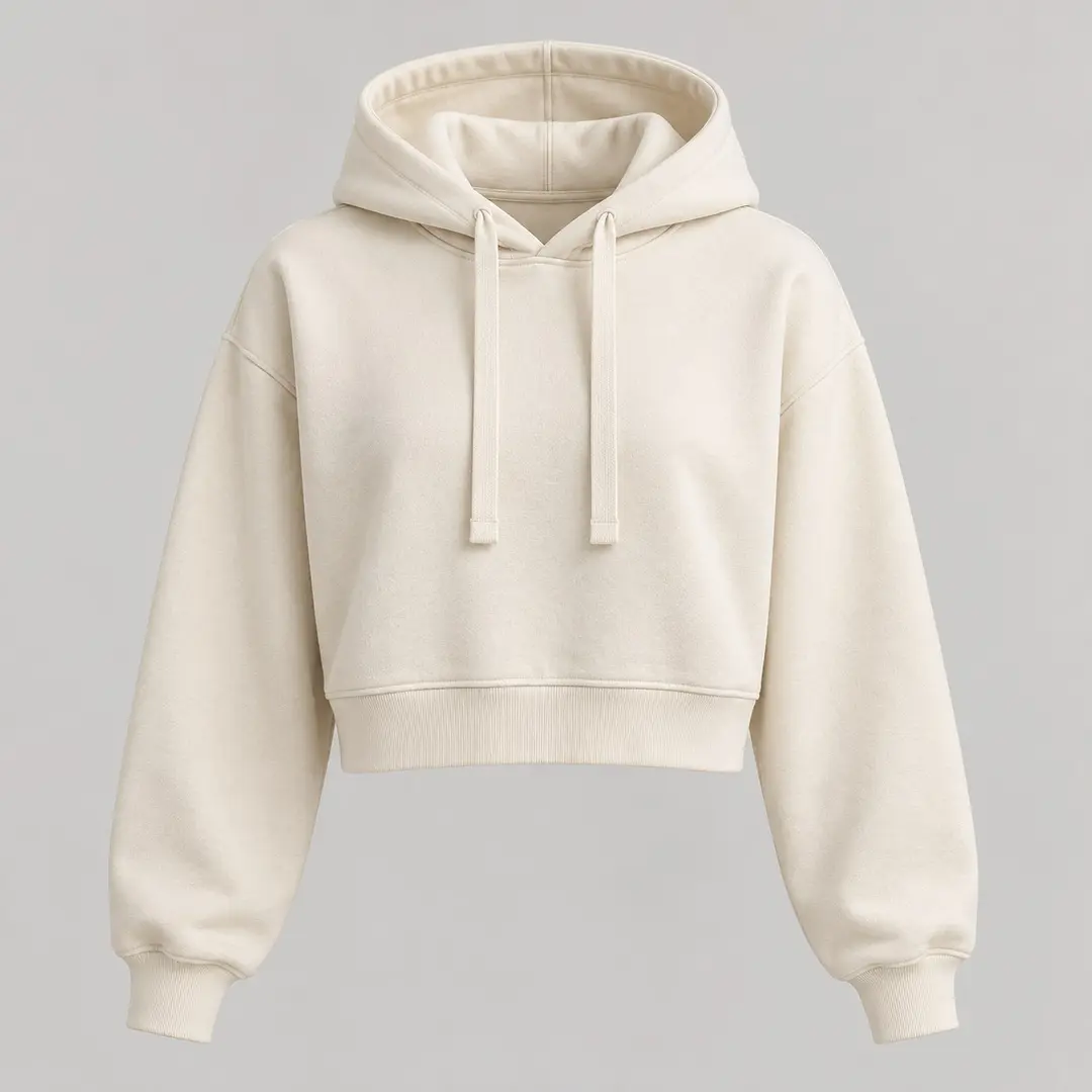 Lantern Cropped Hoodie in Cream
