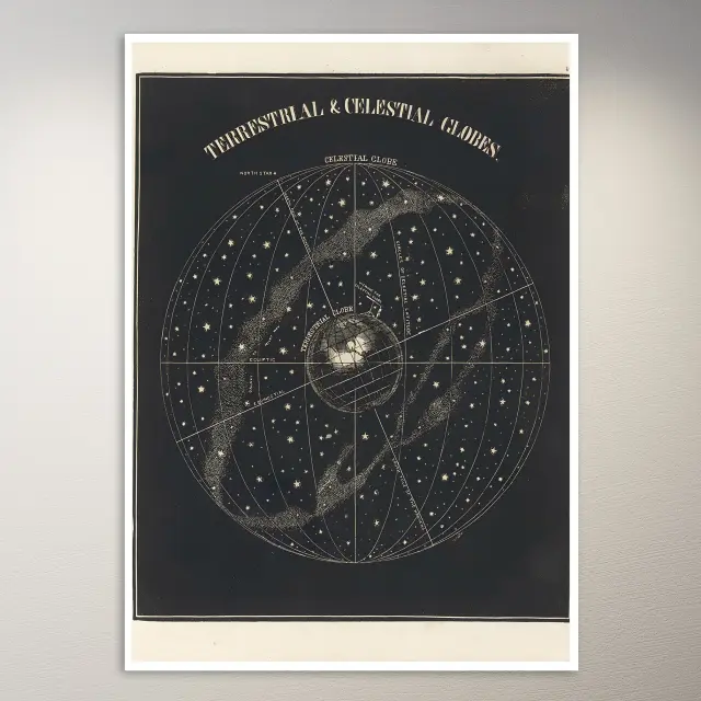 Terrestrial, celestial globes (1850) Astronomy Poster