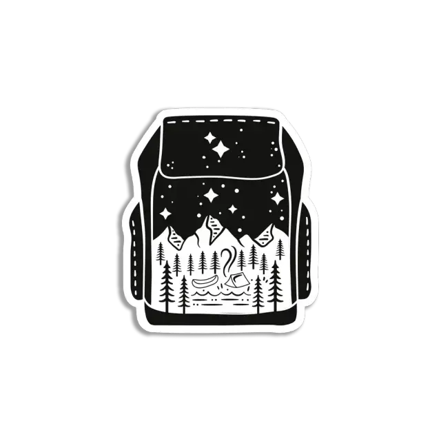 Schwarzer Rucksack Camping-Sticker
