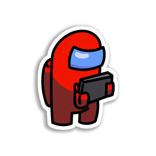 Roter Among Us liest Sticker