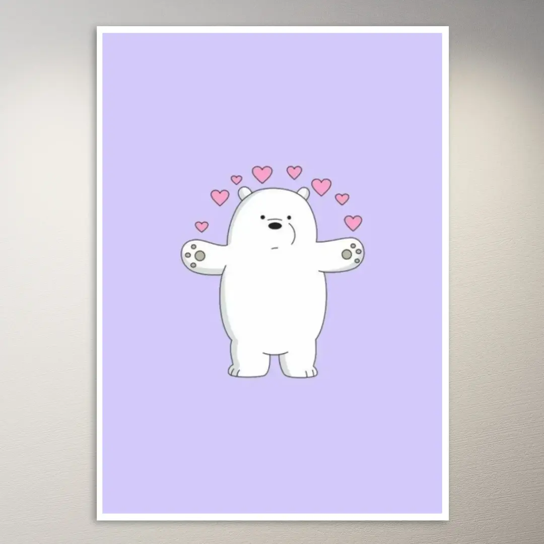 Panda with hearts | Cute Lilac Aesthetic Poster